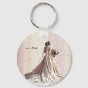 Llavero Rosa Boda de Invierno Novia Corazones Dorados Bril