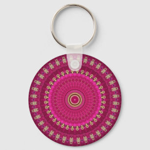 Llavero Rosa Brillante con Diseño de Mandala Amarillo