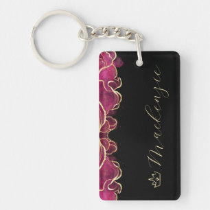 Llavero Rosa Caliente y Dorado Elegante Escritura Personal