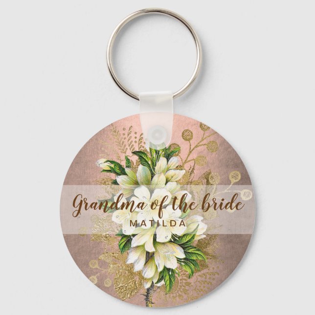 Llavero Rosa de cobre abuela floral de la novia (Anverso)