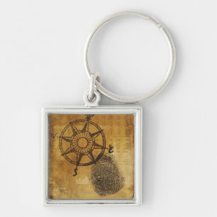 Llavero Rosa de compás antiguo con la huella dactilar