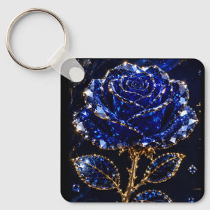 Llavero Rosa de Cristal Dorado Azul Real