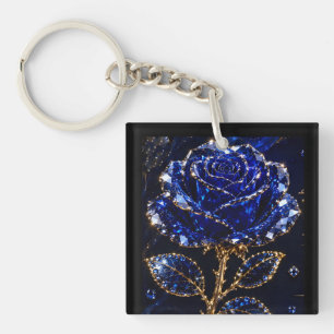Llavero Rosa de Cristal Dorado Azul Real