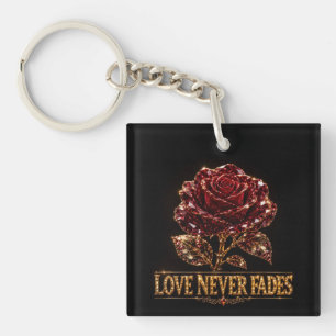 Llavero Rosa de Cristal Rubí - El Amor Nunca se Desvanece