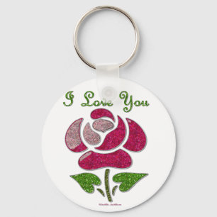 Llavero Rosa de esténcil rosa te amo