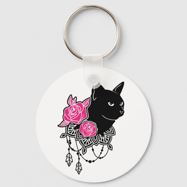 Llavero Rosa de gato negro (Anverso)