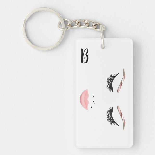 Llavero Rosa De Maquillaje De Oro Face Eyebrows Lips Glam  (Frente)
