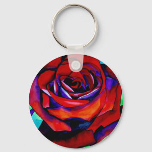 Llavero Rosa de pasión rojo acuarela original