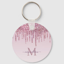 Llavero Rosa De Perforaciones Purpurinas Monograma Y Nombr