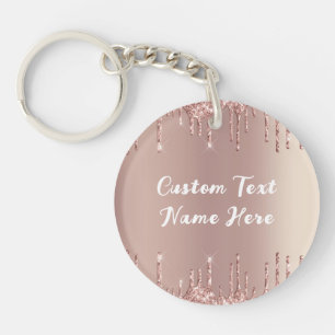 Llavero Rosa de Purpurina de Rubor Keychain con texto Pers