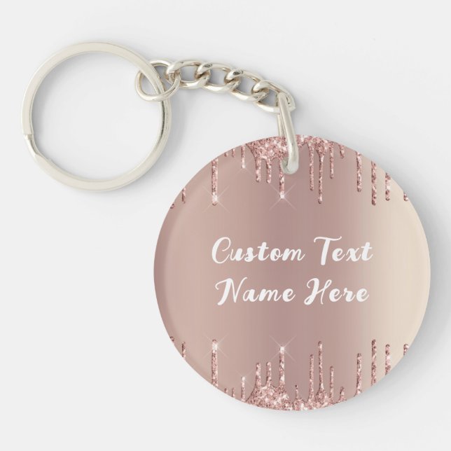 Llavero Rosa de Purpurina de Rubor Keychain con texto Pers (Frente)