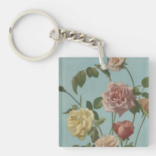 Llavero Rosa de té de época y Rosas de Rubor