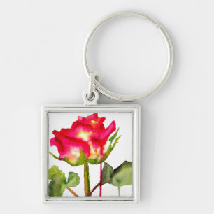 Llavero Rosa de té híbrido acuarela arte floral moderno