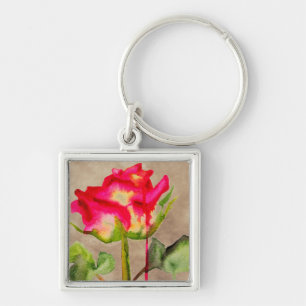 Llavero Rosa de té híbrido acuarela arte floral moderno