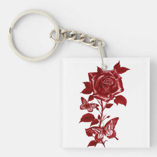 Llavero Rosa de Tinta Roja Romántica y Mariposas Graphicke