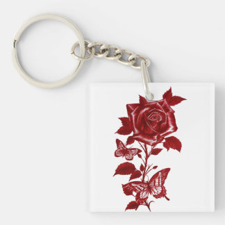 Llavero Rosa de Tinta Roja Romántica y Mariposas Graphicke