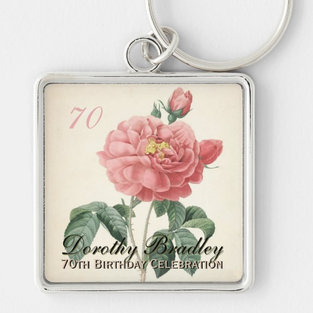 Llavero Rosa de Vintage Blooming 70th Birthday (Frente)
