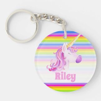 Llavero Rosa del unicornio y nombre del personalizado de