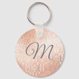 Llavero Rosa dorada damasco con monograma personalizado