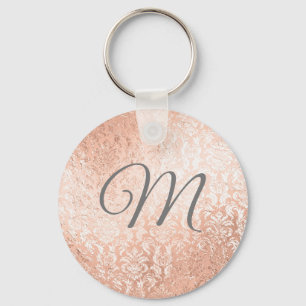 Llavero Rosa dorada damasco con monograma personalizado