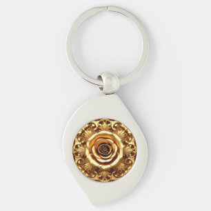 Llavero Rosa dorada elegante con marco decorativo ornament
