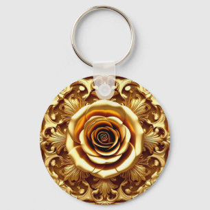 Llavero Rosa dorada elegante con marco decorativo ornament