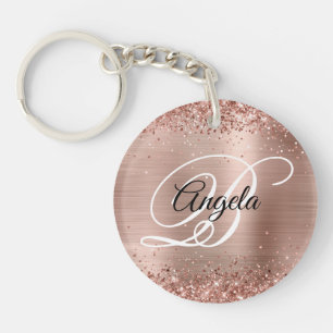 Llavero Rosa Dorado Brillante Falso Glitter Foil Monograma