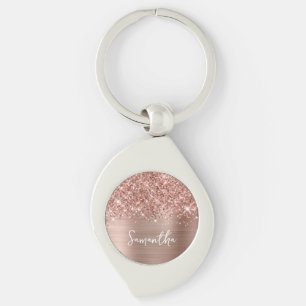 Llavero Rosa Dorado Brillante Glam Nombre