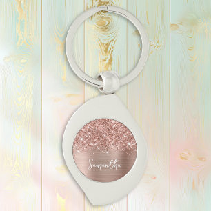 Llavero Rosa Dorado Brillante Glam Nombre