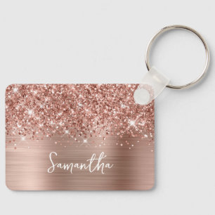 Llavero Rosa Dorado Brillante Glam Nombre