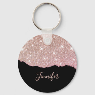 Llavero Rosa Dorado Glitter Agata Monograma de Nombre Pers