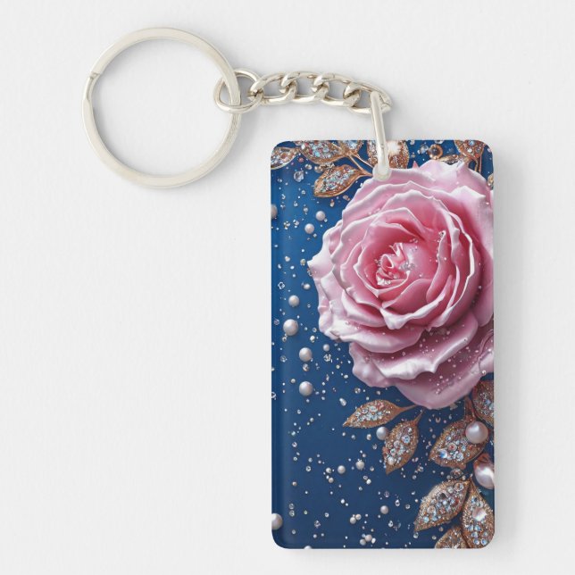 Llavero Rosa elegante con Perlas y Cristales (Frente)