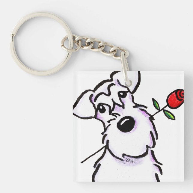 Llavero Rosa especial de Schnauzer blanco (Frente)