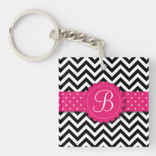 Llavero Rosa femenino del monograma blanco negro elegante