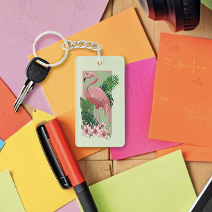 Llavero Rosa Flamingo Green Leaves Lily