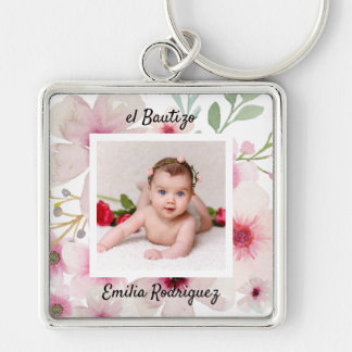 Llavero Rosa floral rosa FOTO BAUTIZO Chicas de bautismo n