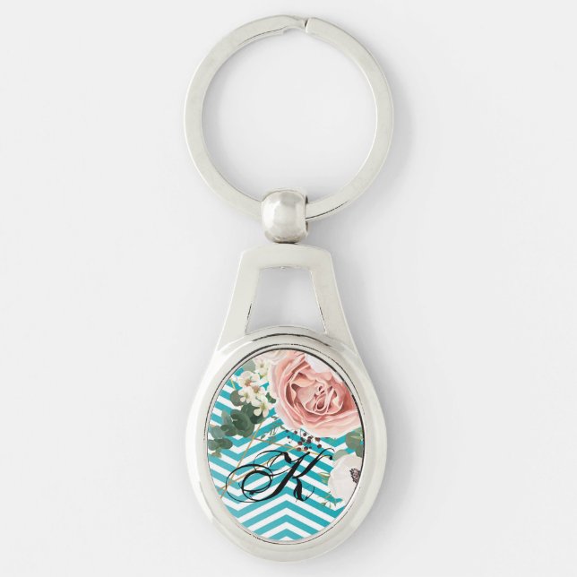 Llavero Rosa geométrico de cadena de clave personalizada C (Anverso)