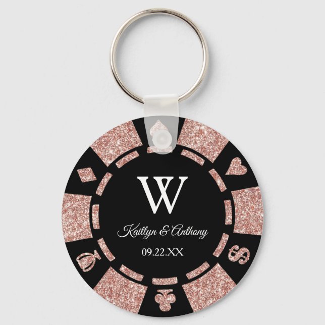 Llavero Rosa Gold Poker Chip Casino Wedding Party Favor (Anverso)