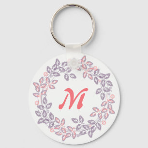 Llavero Rosa, lila, corona botánica, personalizada