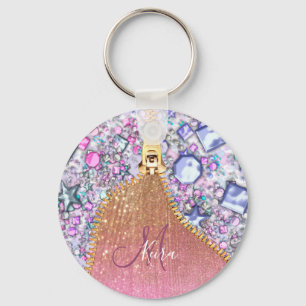 Llavero Rosa Monogramado Purpurina Girly
