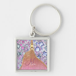 Llavero Rosa Monogramado Purpurina Girly Personalizado