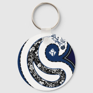 Llavero Rosa ornamentado con un patrón de paisajes azules