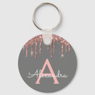Llavero Rosa Oro Carbón Gris Glitter Monograma