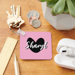 Llavero rosa personalizado con corazón negro
