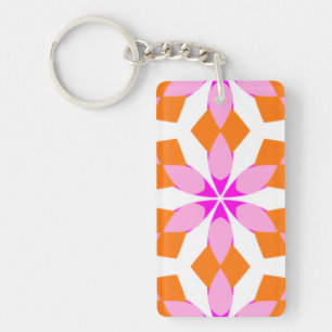 Llavero Rosa Púrpura y Naranja Floral Geométrico