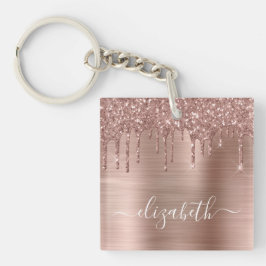Llavero Rosa Purpurina de goteo de oro personalizado