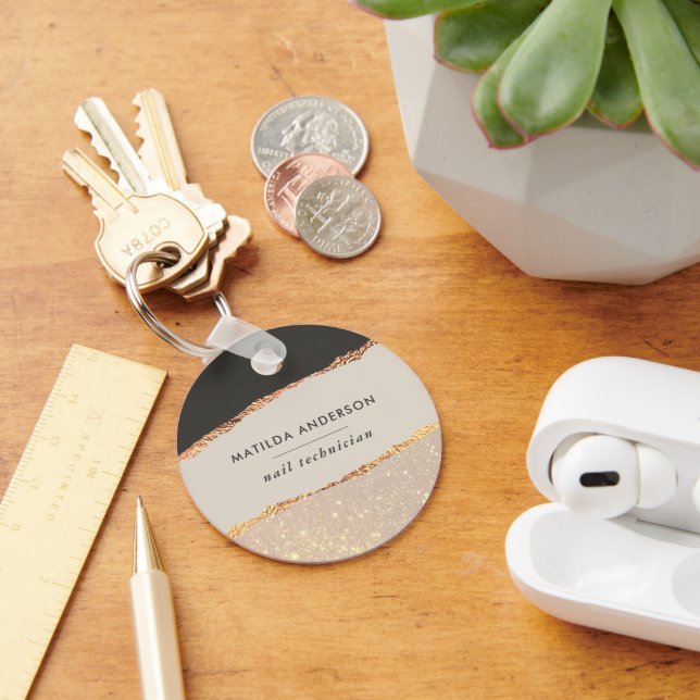 Llavero Rosa purpurina de oro negro rosa moderno elegante  (Escritorio )