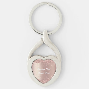 Llavero Rosa Purpurina de oro Personalizado Nombre de text