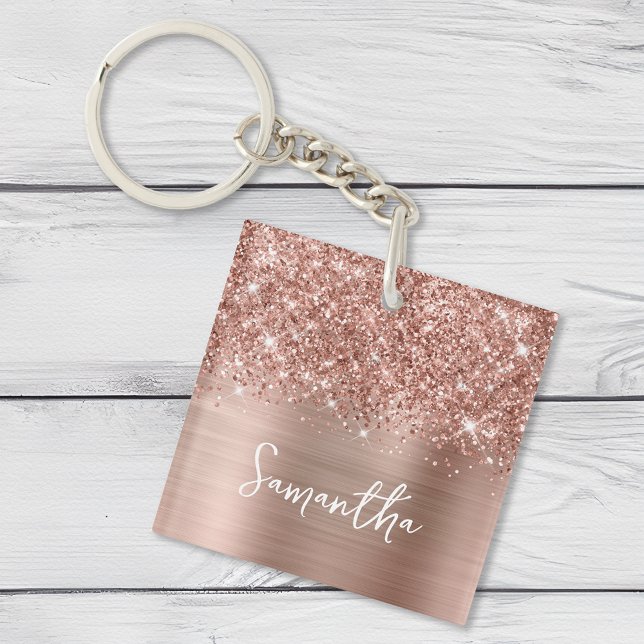 Llavero Rosa Purpurinoso Gold Glam Name Photo (Subido por el creador)
