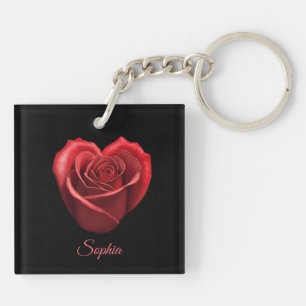 Llavero Rosa Roja con forma de corazón-